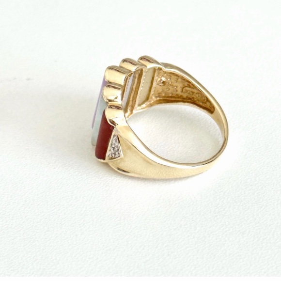 14K Yellow Gold Multi Color Jade Graduated Pillar Diamond Accent Ring Size 7 - Picture 3 of 6